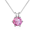 Collana in argento S925 con pendente in moissanite rosa e classica montatura a sei griffe lucida - 1 Carato 6,5mm / Rosa