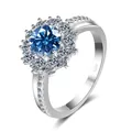 Elegant S925 sterling silver ring featuring a 1ct blue moissanite in halo setting - HK Size 9 / Sapphire Blue