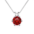 Collana in argento S925 con grande gemma rossa tonda e castone classico a sei griffe - 1 Carato 6,5mm / Rosso granato