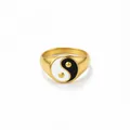 Anello con sigillo dorato in acciaio inossidabile con simbolo Tai Chi Yin Yang bicolore - Circonferenza 54MM-US7 / 1 Pezzo / Oro 18K