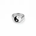 Anello in acciaio inossidabile argento con simbolo Tai Chi Yin Yang bianco e nero - Circonferenza 54MM-US7 / 1 Pezzo / Argento