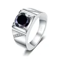 Herenring van S925 zilver met 1 karaat zwarte moissaniet en vierkante zetting - US 7 / Standaard Moissanite / Zwart