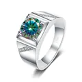 Herenring van S925 zilver met grote ronde moissaniet en pavé-gezette diamantaccenten - US 7 / Standaard Moissanite / Regenboog