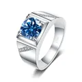 Herenring van S925 sterling zilver met een grote ronde donkerblauwe moissaniet steen - US 7 / Standaard Moissanite / Koningsblauw