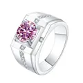 Adjustable S925 silver ring with 1 carat round pink moissanite and pave side stones - Adjustable Open / One Carat / Pink