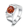 Herenring van S925 zilver met een ronde oranje-bruine moissaniet edelsteen - US 7 / 1 ct / Oranje