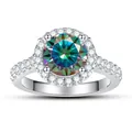 Δαχτυλίδι από ασήμι 925 με στρογγυλό moissanite ουράνιο τόξο και δέσιμο halo - 4.75 / Στυλ Στρογγυλό Halo / Ουράνιο Τόξο (1 Καράτι)
