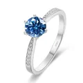 Klassischer S925 Silberring mit blauem runden Moissanit und Sechs-Krallen-Fassung - Einstellbar Offen / 1 ct / Königsblau