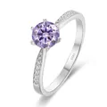 Klassischer S925 Sterlingsilber Ring mit lila Moissanit und Sechs-Klauen-Fassung - Einstellbar Offen / 1 ct / Lila