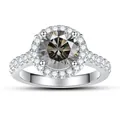 Δαχτυλίδι S925 με στρογγυλό σαμπανιζέ moissanite 1-2 καρατίων σε halo δέσιμο - 4.75 / Στυλ Στρογγυλό Halo / Γκρι (1 Καράτι)
