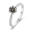 925 Sterling Silber Moissanit Ring mit Sechs-Krallen-Fassung und Akzentsteinen - Einstellbar Offen / 1 ct / Grau