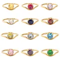 Set di 12 anelli in acciaio inossidabile dorato con zirconi colorati in varie tonalità - Circonferenza 54MM-US7 / Oro - Pack (Indicare il Mese)