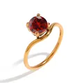 Anello a onda minimalista in acciaio placcato oro 18K con pietra in zircone rosso - Circonferenza 54MM-US7 / Oro - Gennaio Rosso - 1 Pezzo