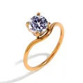 Elegante anello a onde placcato oro rosa 18K con un grande zircone rotondo viola - Oro - Febbraio Violetto - 1 Pezzo