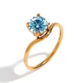 Anello minimalista in acciaio inossidabile placcato oro 18K con zircone blu chiaro - Circonferenza 54MM-US7 / Oro - Marzo Blu Chiaro - 1 Pezzo