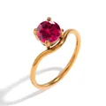 Anello elegante placcato oro 18K con zircone rosso e fascia ondulata - Oro - Luglio Rosso Rosa - 1 Pezzo