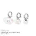 Silver stainless steel pearl pendants available in 4mm, 6mm, and 8mm sizes for jewelry DIY - 10Pcs / Silver