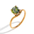 Anello minimalista in acciaio placcato oro 18K con zircone verde e design a onde - Oro - Agosto Verde Chiaro - 1 Pezzo