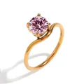 Anello in acciaio inossidabile placcato oro 18K con zircone rosa e fascia ondulata - Oro - Ottobre Rosa - 1 Pezzo