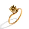 Anello in acciaio inossidabile placcato oro 18K con fascia a onde e zircone giallo - Oro - Novembre Giallo Chiaro - 1 Pezzo