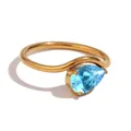Anello di lusso in oro con pietra natale azzurra a goccia e design a onde sottili - US7 (Perimetro 54mm) / Stile a Goccia d'Acqua Ondulata (TR25141) / Oro - Marzo Blu Chiaro