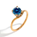 Anello in acciaio inossidabile placcato oro 18K con fascia ondulata e zircone blu scuro - Oro - Dicembre Blu Lago - 1 Pezzo