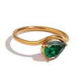Elegant gold wavy ring featuring a pear-cut emerald green waterdrop birthstone - US7 (Perimeter 54mm) / Wave Waterdrop Style (TR25141) / Gold - May Green