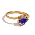 Elegant gold wavy ring featuring a pear-cut purple teardrop birthstone in three-prong setting - US7 (Perimeter 54mm) / Wave Waterdrop Style (TR25141) / Gold - June Purple