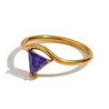 V-shaped 18K gold plated ring featuring a triangular purple zircon stone setting - Gold - June Purple