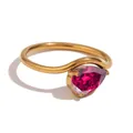 Gold-plated wave band ring featuring a pear-cut magenta birthstone in a 4-prong setting - US7 (Perimeter 54mm) / Wave Waterdrop Style (TR25141) / Gold - July Rose Red