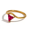 18K gold plated V-shaped ring featuring a triangle cut ruby zircon for women - Gold - July Rose Red