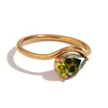 Elegant gold wave ring featuring a pear-cut olive green birthstone in a prong setting - US7 (Perimeter 54mm) / Wave Waterdrop Style (TR25141) / Gold - August Light Green