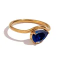 Elegant gold drop ring with deep blue pear-cut birthstone and wavy band design - US7 (Perimeter 54mm) / Wave Waterdrop Style (TR25141) / Gold - September Royal Blue