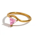 Elegant 18K gold plated V-shape ring featuring a delicate pink zircon stone setting - Gold-October Pink
