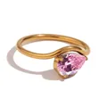 Elegant gold wavy ring featuring a pear-cut pink birthstone for a luxury minimalist look - US7 (Perimeter 54mm) / Wave Waterdrop Style (TR25141) / Gold-October Pink