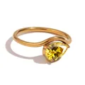 Minimalist wavy 18K gold ring featuring a pear-cut yellow teardrop birthstone - US7 (Perimeter 54mm) / Wave Waterdrop Style (TR25141) / November Light Yellow (Gold)