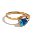 Minimalist gold-plated wave ring featuring a teardrop-shaped blue December birthstone - US7 (Perimeter 54mm) / Wave Waterdrop Style (TR25141) / December Lake Blue (Gold)