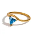 V-shaped 18K gold plated ring featuring a light blue triangular zircon stone - December Lake Blue (Gold)