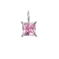 Elegant princess-cut pink square gemstone pendant with polished silver four-prong setting - 5*5mm / October Pink - Silver