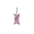 Silver rectangular pendant with pink gemstone inlay in stainless steel for jewelry making - 6*8mm / October Pink / 1 Piece / Silver