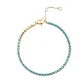 Elegantes vergoldetes Tennisarmband mit rund geschliffenen hellblauen Zirkonia Steinen - Gold - Dezember Aquablau