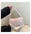 Pink floral shoulder bag with white pearl chain and faux leather strap for women - Pink