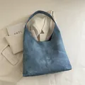 Minimalist large-capacity hobo bag in a deep greyish-blue matte vintage texture - Dark Blue