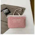 Borsa tote rosa in tela con bordo in pizzo bianco e scritta EVEA GLOW in stile chic - Rosa