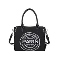 Retro black canvas tote bag with white vintage circular print and adjustable straps - Black
