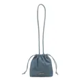 Mini blue denim bucket bag with drawstring closure and crossbody strap for daily casual use - Blue