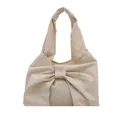Minimalist beige tote bag with a large bow detail and a soft textured fabric - Beige Solid Bow Style / Beige