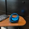 Electric blue metallic crescent handbag with gold chain strap and ring handle - Crescent Style (6154) / Blue
