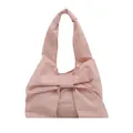 Pink oversized tote bag with large bow design and crinkled lightweight fabric - Pink Ruched Bow Style / Pink