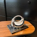 Minimalist silver crescent moon clutch bag with circular handle and metallic chain strap - Crescent Style (6154) / Silver
